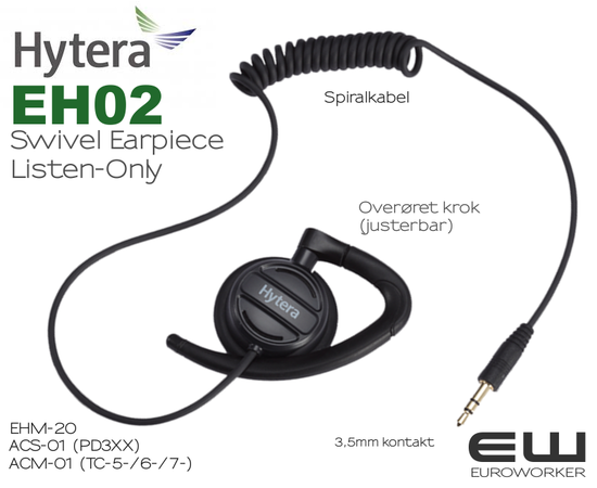 Hytera ACN02 PTT Headset med Inline MIC for 3,5mm Listen Only Earpiece (HP605, HP685)